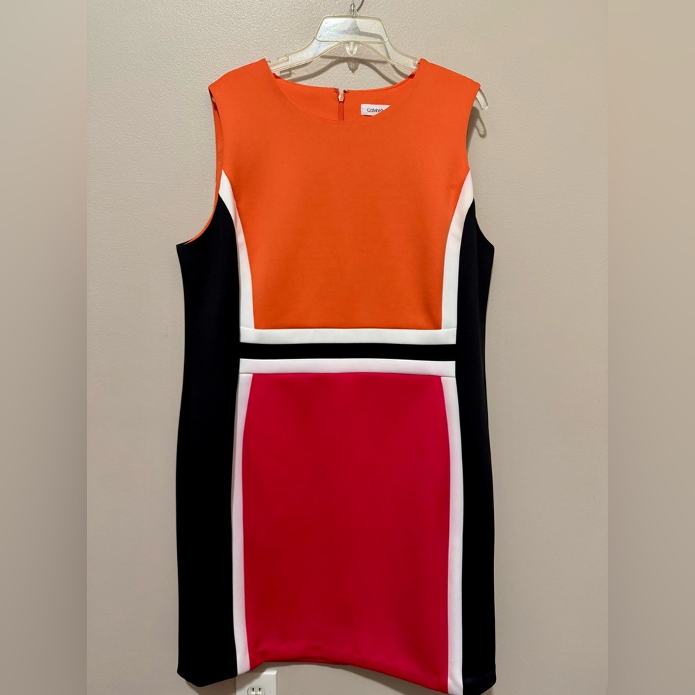 Calvin Klein Orange, Fuchsia  White & Black Colorblock Sheath Dress